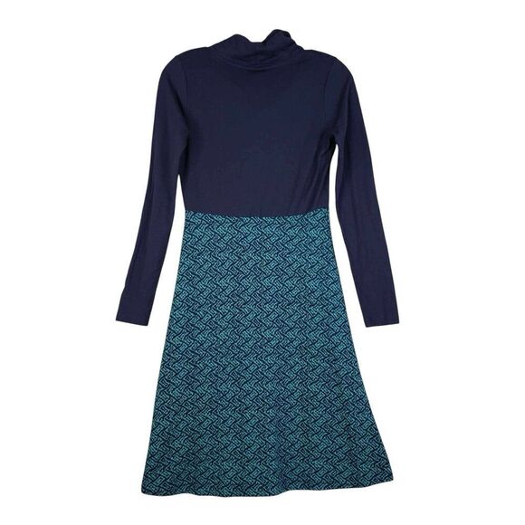 Ibex Dress Blue Green Womens Size XS Printed Long Sleeve Merino Wool Cowl Neck - Picture 3 of 9